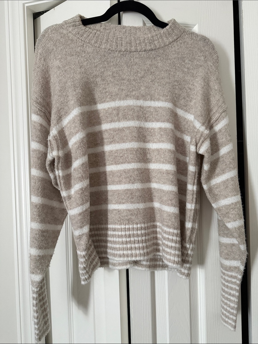 American Eagle Outfitters Beige and White Striped Crewneck Sweater